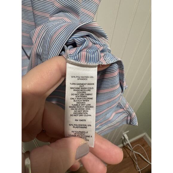 Vineyard Vines Striped On The Go Sankaty Polo Shirt Blue Pink Mens 2X Tall - Picture 4 of 5